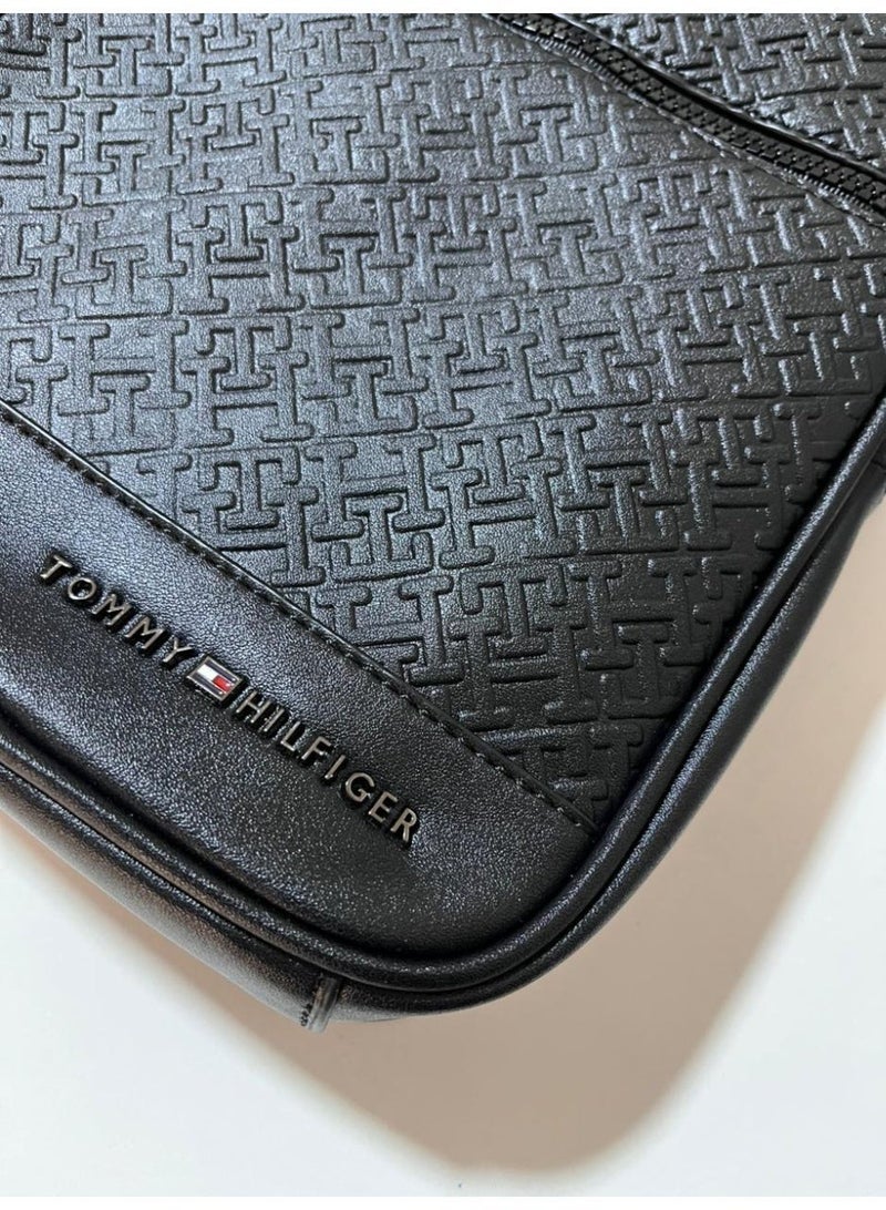 Tommy Hilfiger Denim Tommy Hilfiger Men’s Monogram Embossed Reporter Bag – Black - Image 5